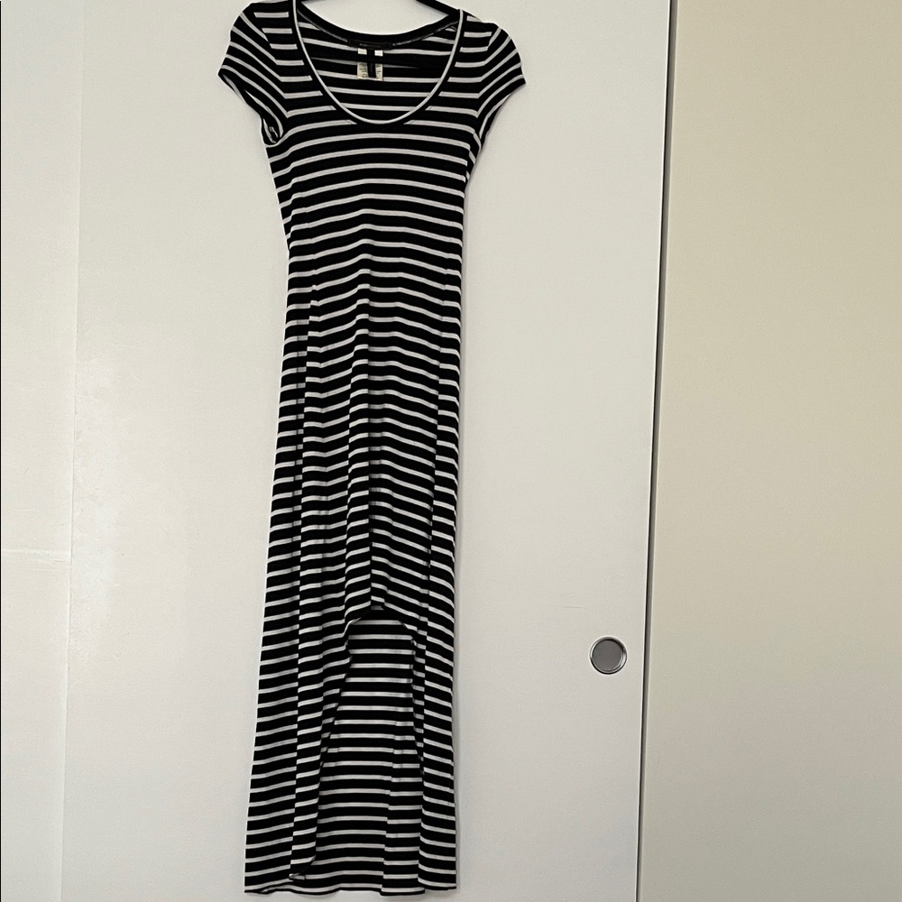 BCBGMaxAzria Black and White Striped High Low Dress